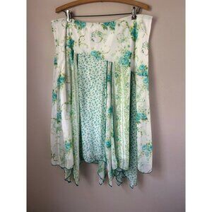 Floral Handkerchief‎ Skirt White Blue Green Roses Cottagecore Boho Chic